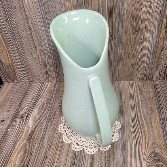 Vintage Pottery Pitcher, Sage Green Speckled Brown, Brush 932 USA - Picture 4 of 5